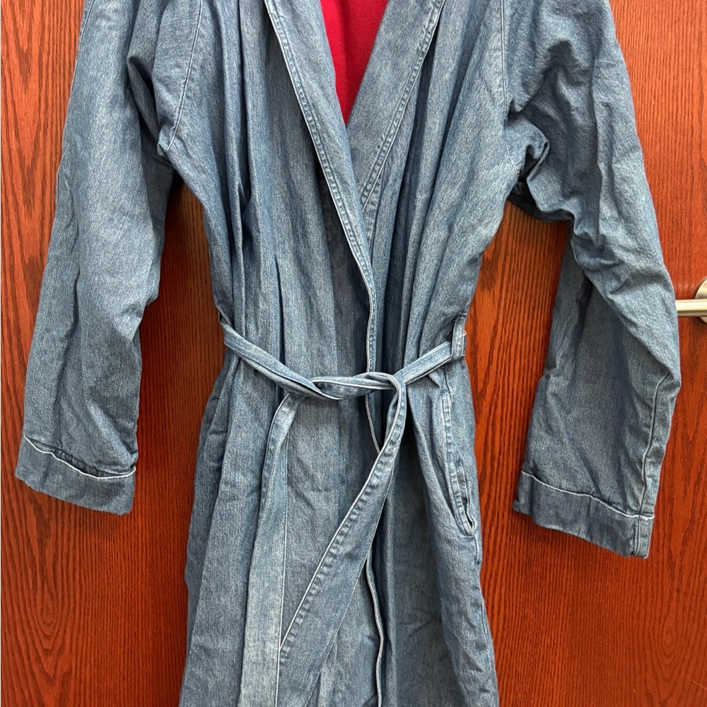 Vtg LL Bean Men’s Denim Fleece Lined Robe Jacket Size Large Cabin Grandpa Pjs